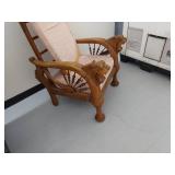 Antique Oak Adjustable Morris Chair with Carved Lion Arms