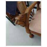 Antique Oak Adjustable Morris Chair with Carved Lion Arms