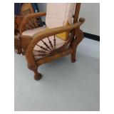 Antique Oak Adjustable Morris Chair with Carved Lion Arms