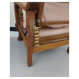 Antique Oak Adjustable Morris Chair with Carved Lion Arms