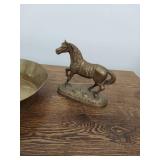 Vintage Brass Horse Figurine and Bowl Decorative Pair With Patina
