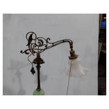Vintage Brass-Tone Bridge Floor Lamp Green Hobnail Glass Pull Chain