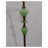 Vintage Brass-Tone Bridge Floor Lamp Green Hobnail Glass Pull Chain