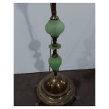 Vintage Brass-Tone Bridge Floor Lamp Green Hobnail Glass Pull Chain