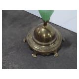 Vintage Brass-Tone Bridge Floor Lamp Green Hobnail Glass Pull Chain