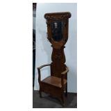 Antique Oak Hall Tree Bench Mirror Coat Umbrella Stand Seat