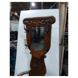 Antique Oak Hall Tree Bench Mirror Coat Umbrella Stand Seat