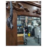 Antique Oak Hall Tree Bench Mirror Coat Umbrella Stand Seat