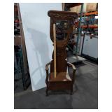 Antique Oak Hall Tree Bench Mirror Coat Umbrella Stand Seat