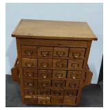 Contents Included! Vintage Oak Card Catalog Style Cabinet Multi-Drawer Chest w/ Side Racks