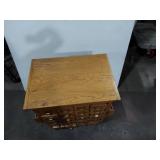 Contents Included! Vintage Oak Card Catalog Style Cabinet Multi-Drawer Chest w/ Side Racks