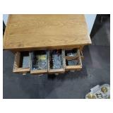 Contents Included! Vintage Oak Card Catalog Style Cabinet Multi-Drawer Chest w/ Side Racks