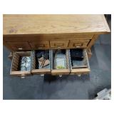Contents Included! Vintage Oak Card Catalog Style Cabinet Multi-Drawer Chest w/ Side Racks