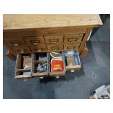 Contents Included! Vintage Oak Card Catalog Style Cabinet Multi-Drawer Chest w/ Side Racks