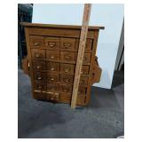 Contents Included! Vintage Oak Card Catalog Style Cabinet Multi-Drawer Chest w/ Side Racks