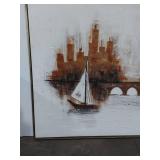 Turner Sailboat Skyline Framed Vintage Wall Art Textured 30in Square