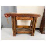 Vintage Wood Carpenter Workbench w/ Desmond-Stephan Vise Drawer