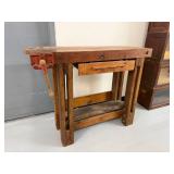 Vintage Wood Carpenter Workbench w/ Desmond-Stephan Vise Drawer