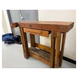 Vintage Wood Carpenter Workbench w/ Desmond-Stephan Vise Drawer