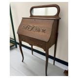 Antique Oak Secretary Desk Drop Front Mirror Cubbies 50in Tall