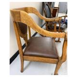 Vintage Carved Oak Lion Head Armchair Leather Seat Gothic Style