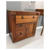 Eastlake Antique Washstand Cabinet 3 Drawer 1 Door Wood Commode