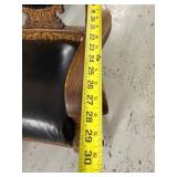 Antique Carved Oak Platform Rocking Chair Oval Back Black Upholstery