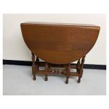 Vintage Wood Drop Leaf Gateleg Table w Drawer Turned Legs 44x32