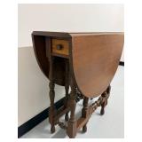 Vintage Wood Drop Leaf Gateleg Table w Drawer Turned Legs 44x32