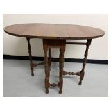 Vintage Wood Drop Leaf Gateleg Table w Drawer Turned Legs 44x32