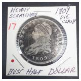 1809 Bust Half Dollar , heavy scratches possible die clash error