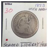 1853 with Arrows Seated Liberty Half Dollar