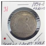 1854-O with Arrows Seated Liberty Half Dollar