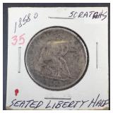1858-O Seated Liberty Half Dollar, with scratches