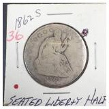 1862-S Seated Liuberty Half Dollar