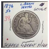 1876 Seated Liberty Half Dollar, deep gouge