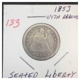 1853 with arrows Seated Liberty Quarter