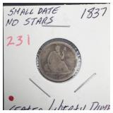 1837 Small date, No Stars Seated Liberty Dime