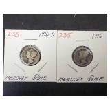 1916, 1916-S Mercury Dimes