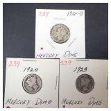 1920, 1920-D, 1923 Mercury Dimes