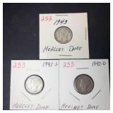 1943 P,D,S Mercury Dimes