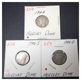 1944 P,D,S, Mercury Dimes