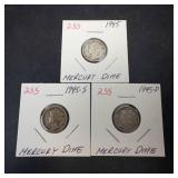 1945 P,D,S Mercury Dimes