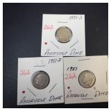 1951 P,D,S Roosevelt Dimes