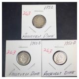 1952 P,D,S Roosevelt Dimes