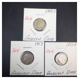 1953 P,D,S Roosevelt Dimes