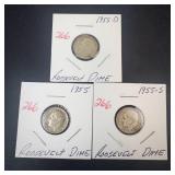 1955 P,D,S Roosevelt Dimes