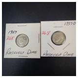 1957 P,D,S Roosevelt Dimes