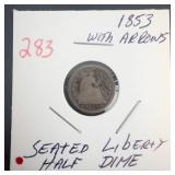 1853 with arrows Seated Liberty Half Dime