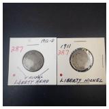 1911, 1912-D Liberty V Nickels